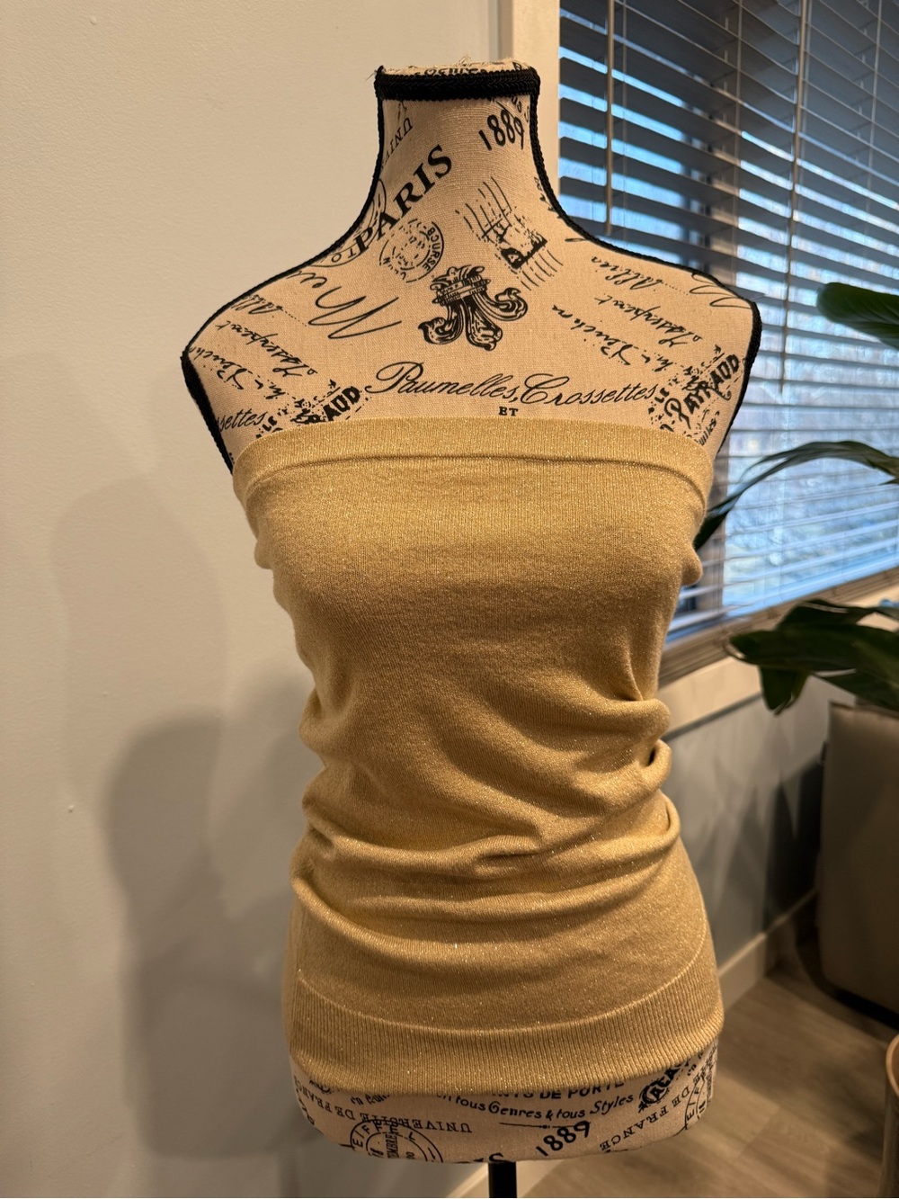 Express Metallic Gold Off-the-Shoulder Knit Tube Top